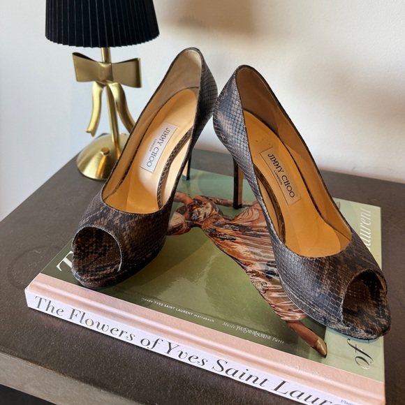 Jimmy Choo Snakeskin Peep-toe Pumps 37.5 - Picture 7 of 9